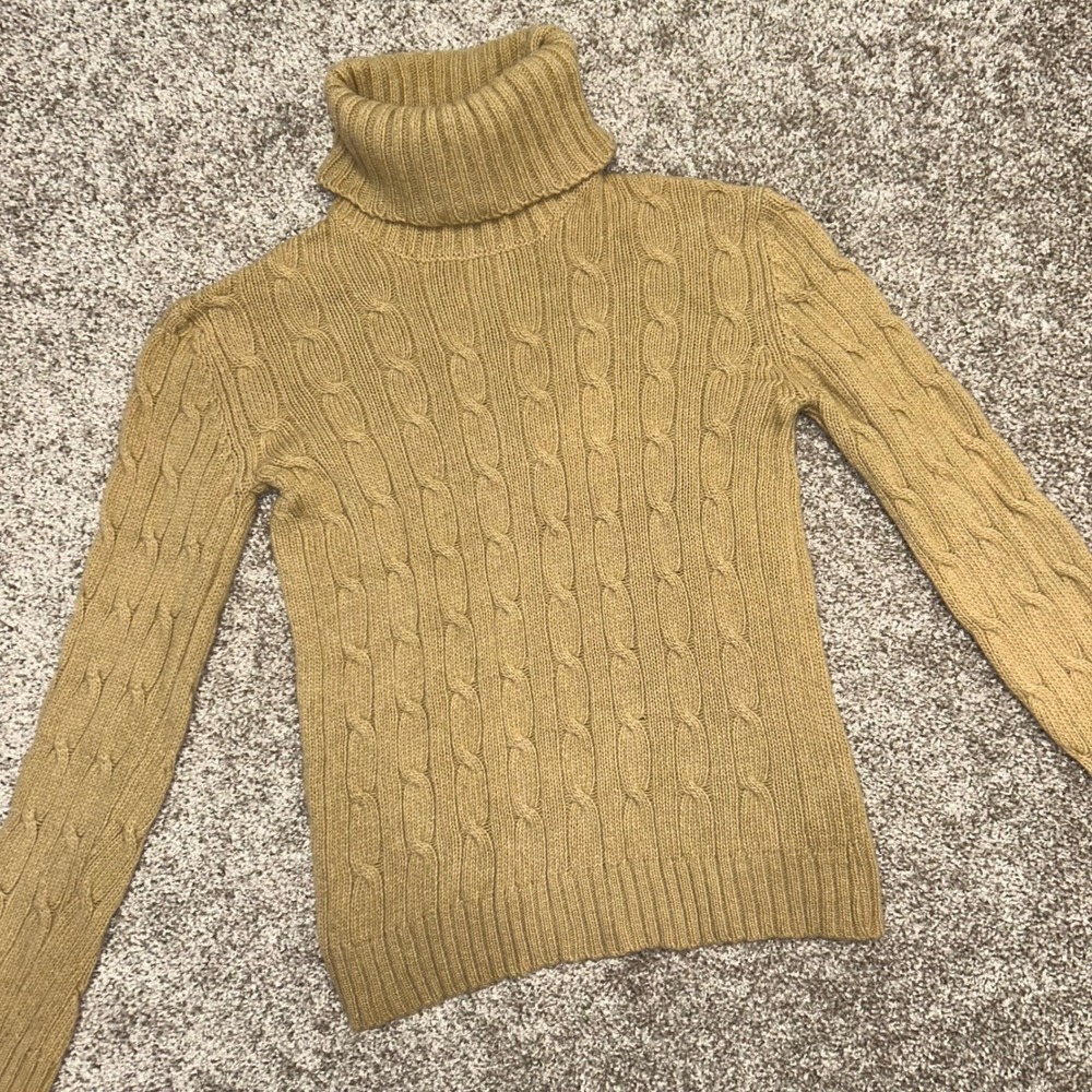 Vintage‎ Gap Cable Knit Turtleneck Sweater Women Size Small Lambswool Beige